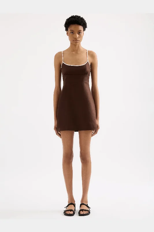 NUDE LUCY Bria linen mini dress - Expresso splice Trendy A-Line Mini Dress