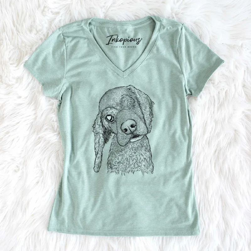 Bare Mambo #5 the Cocker Spaniel - Women's V-neck Shirt-- Print Jacquard Patchwork