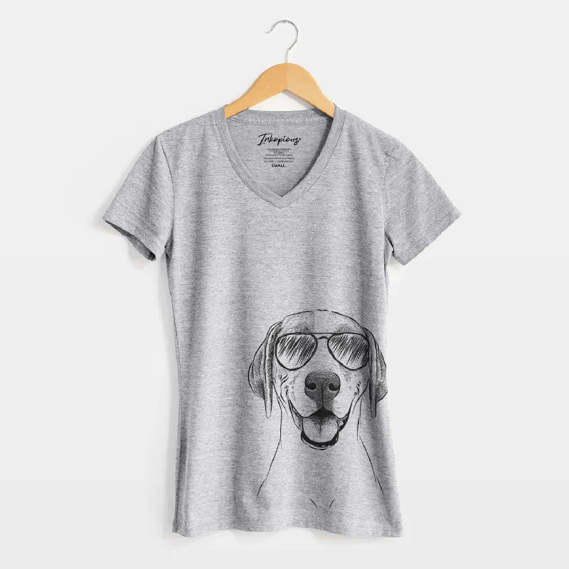 Aviator Maggie the Treeing Walker Coonhound - Women's V-neck Shirt-- V-Neck T-Shirt Long Sleeve Cotton