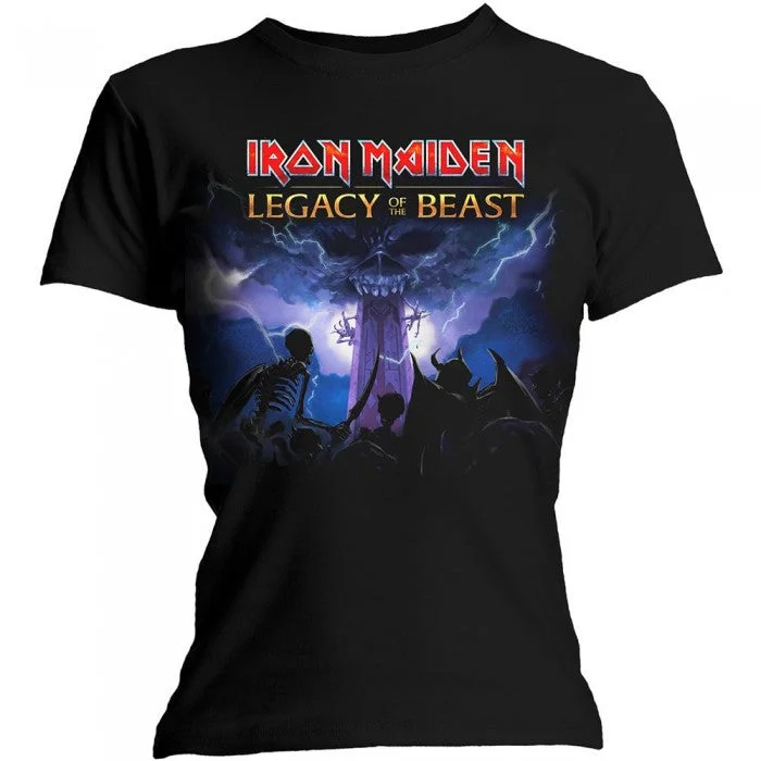 Iron Maiden Womens/Ladies Legacy Army Skinny T-Shirt-- V-Neck T-Shirt Long Sleeve Cotton