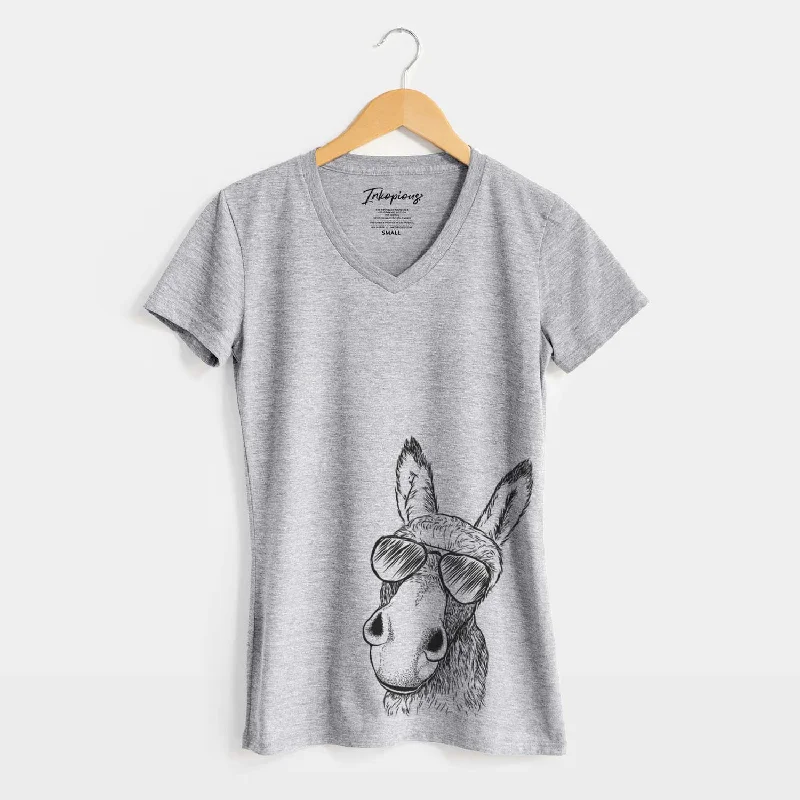 Aviator Jenny the Donkey - Women's V-neck Shirt-- Rayon Fabric Velvet Fabric Corduroy Fabric Aviator Jenny the Donkey - Women's V-neck Shirt-- Rayon Fabric Velvet Fabric Corduroy Fabric