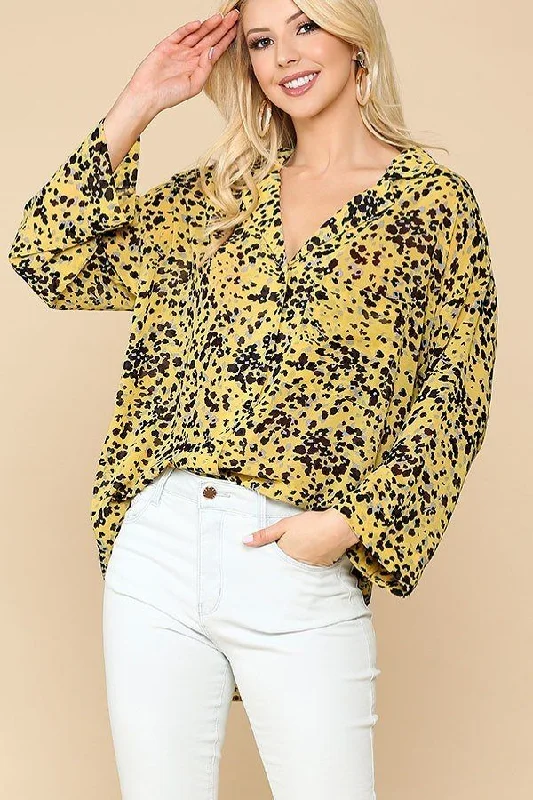 Animal Print Button Down Lapel Collar Shirt With Chest Pocket-- Striped Floral Plaid