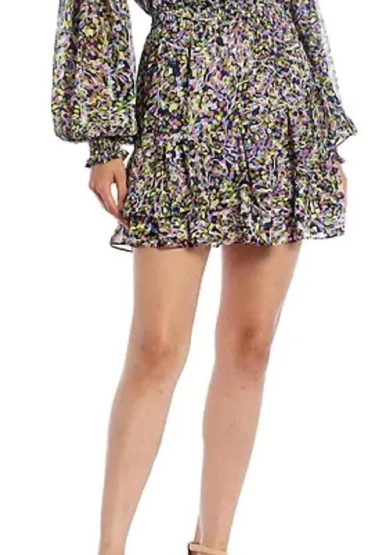 Karliie Tiered Mini Dress In Black Floral Trendy Crossover Mini Dress