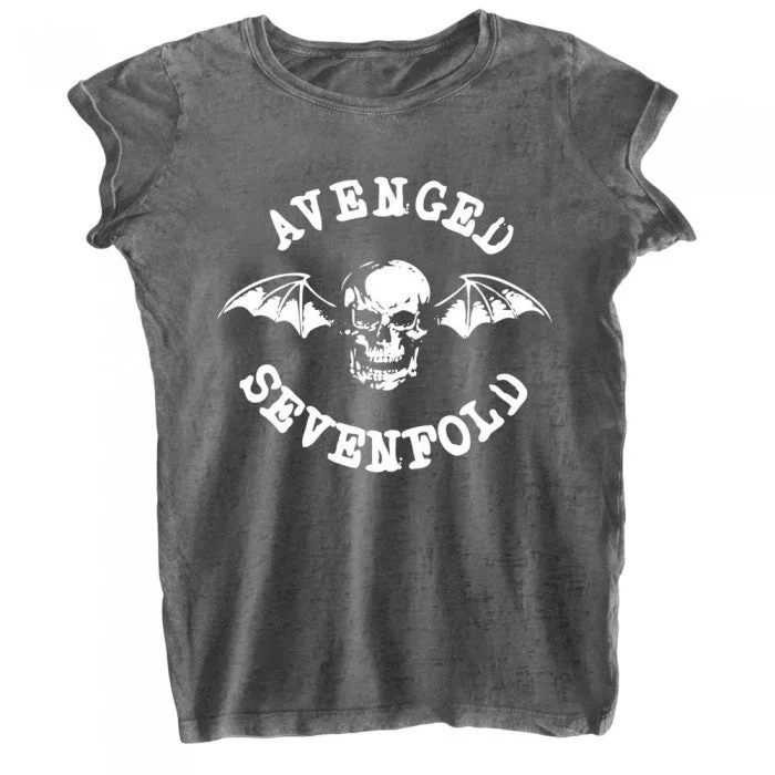 Avenged Sevenfold Womens/Ladies Deathbat Burnout T-Shirt-- Fleece Fabric Down Fabric Feather Fabric