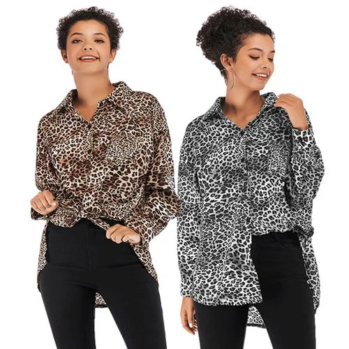Sexy Leopard Print Mid-spring Loose Show Thin Women Blouses Relaxed Fit Blouse