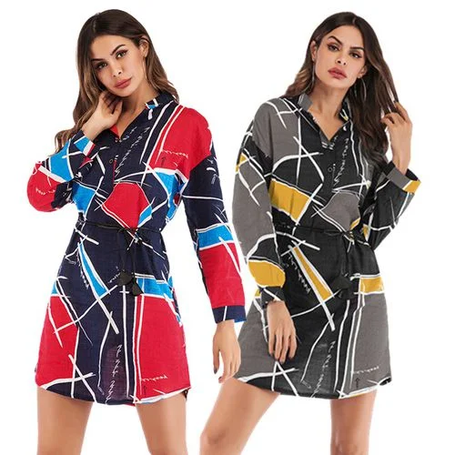 Geometric Print and Contrast Women Blouses Oversized Silk Blouse