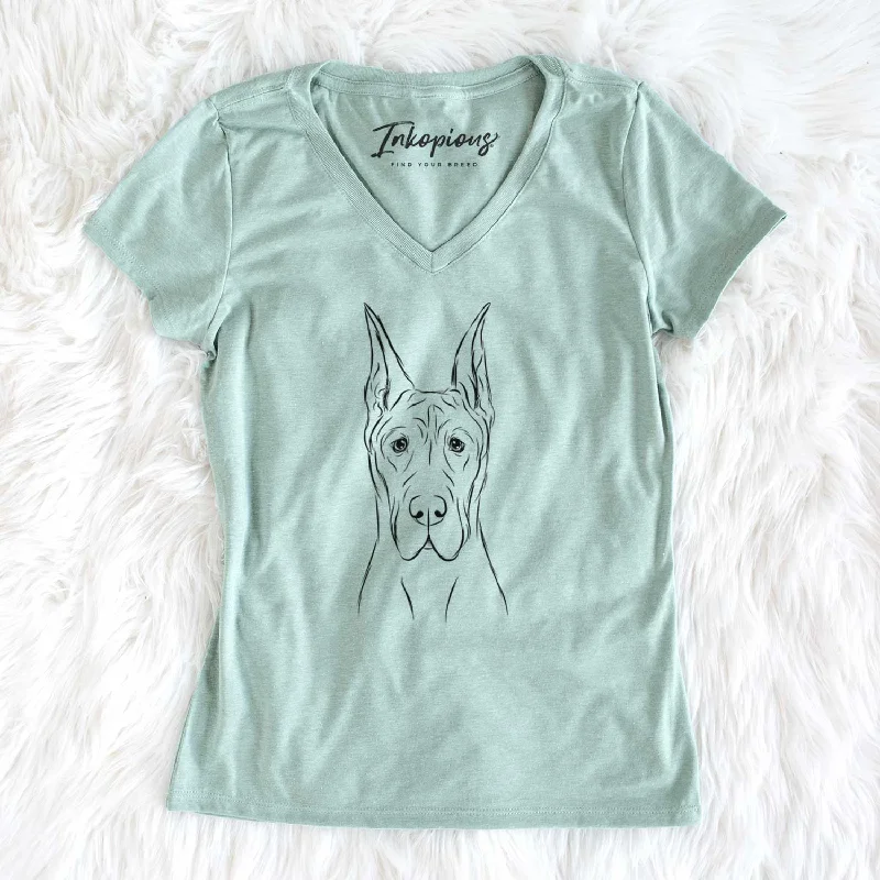 Bare Jude the Great Dane - Women's V-neck Shirt-- Zippered Buttoned Snapped