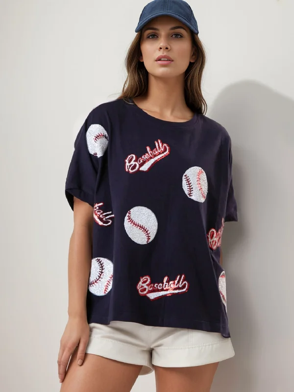 Baseball Round Neck Half Sleeve T-Shirt-- Striped Floral Plaid