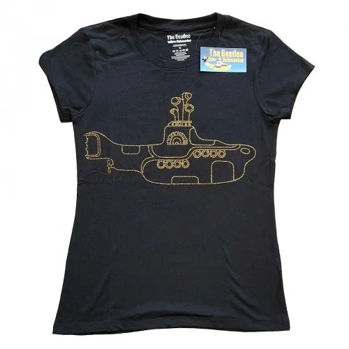 The Beatles Womens/Ladies Yellow Submarine Diamante T-Shirt-- Collared Crew Neck Turtle Neck