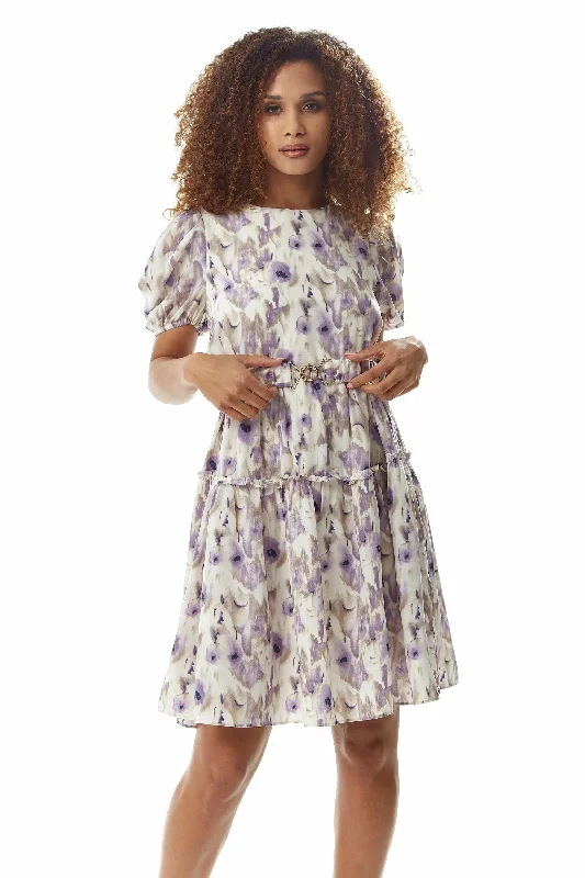 Liquorish Lilac Floral Mini Dress With Belt Elegant Mini Dress with Pleats