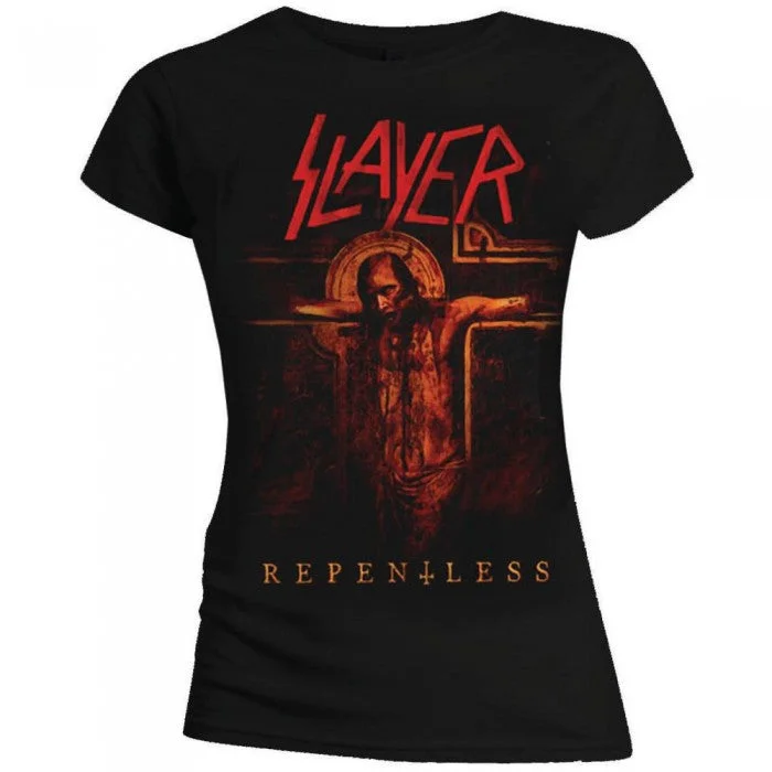 Slayer Womens/Ladies Repentless Crucifix T-Shirt-- Fleece Nylon Spandex