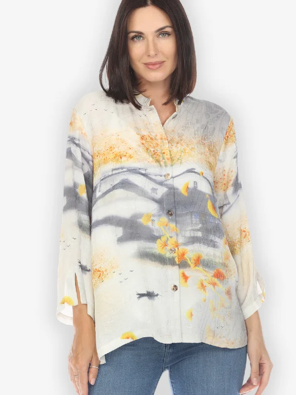 Golden Happy Silk Blend Blouse Elegant Office Blouse
