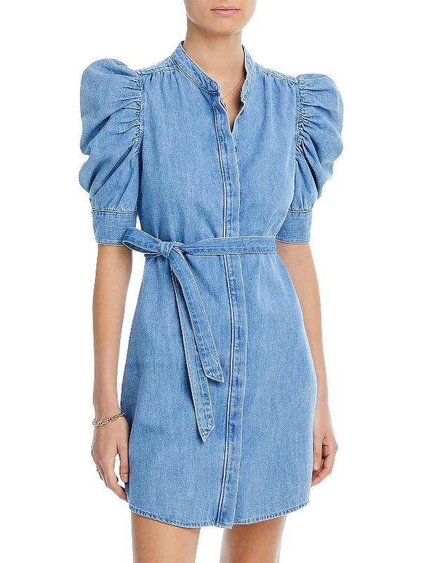 Gillian Womens Denim Mini Dress Comfortable Boho Mini Dress