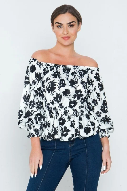 Long Sleeves Off Shoulder Neckline Printed Shirt-- Faux Fur Fabric Real Fur Fabric Shearling Fabric