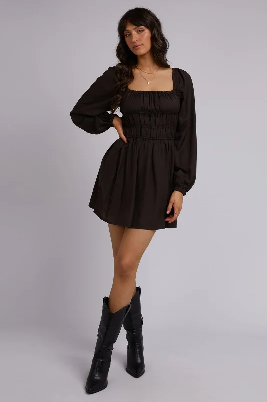 ALL ABOUT EVE - gracie mini dress - black Cozy Ruched Mini Dress