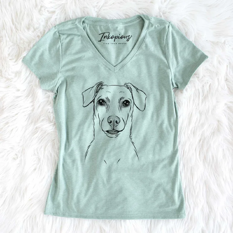 Bare Koa the Jack Russell Terrier - Women's V-neck Shirt-- Lace Blend Ribbed Blend Corduroy Blend