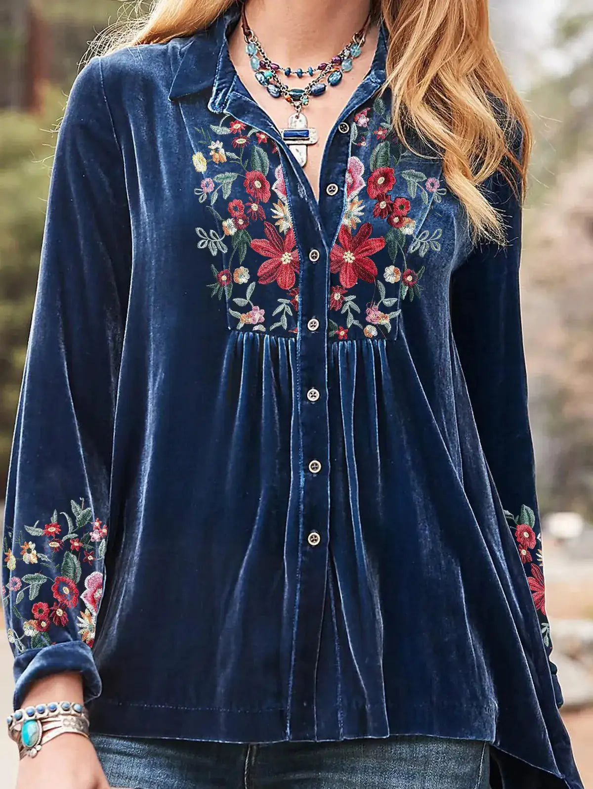 Vintage Velvet Women Blouse Bell Sleeve Blouse
