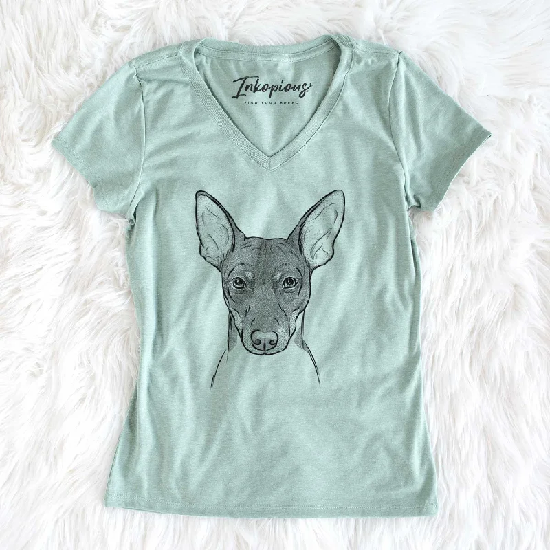 Bare Knox the Rat Terrier - Women's V-neck Shirt-- Hooded Caped Shawl Collar