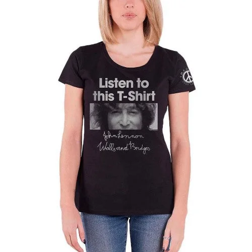 John Lennon Womens/Ladies Listen Lady T-Shirt-- Seamless Knitted Crochet