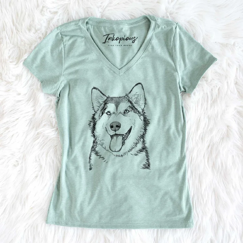 Bare Kaskae the Alaskan Malamute - Women's V-neck Shirt-- Collared Crew Neck Turtle Neck
