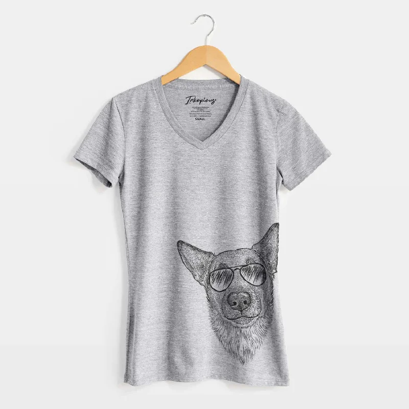 Aviator Luna the Shepherd Mix - Women's V-neck Shirt-- Notch Collar Peter Pan Collar Cowl Neck