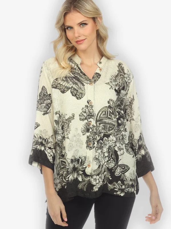 Tasteful Butterfly Art Silk Blouse Stretchy Fitted Blouse