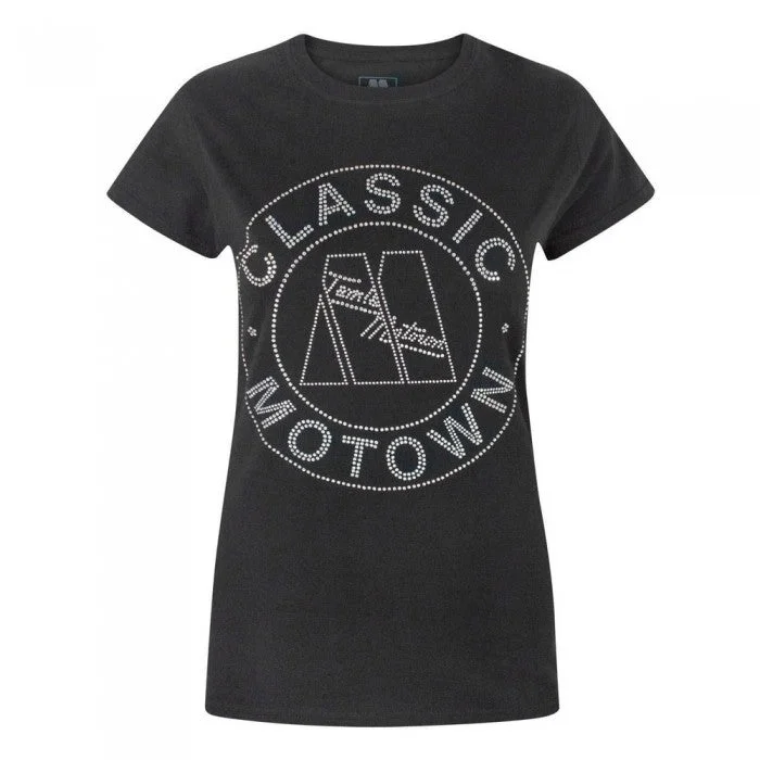 Motown Records Womens/Ladies Classic Embellished T-Shirt-- Zippered Buttoned Snapped