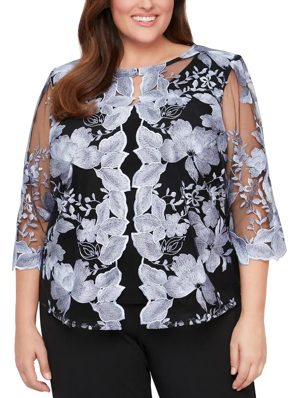 Plus Womens Twinset Embroidered Blouse Smart Business Blouse