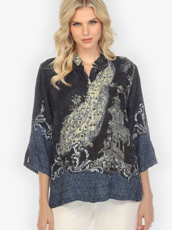 Chinoiserie Japan Silk Blend Blouse Off-Shoulder Wrap Blouse