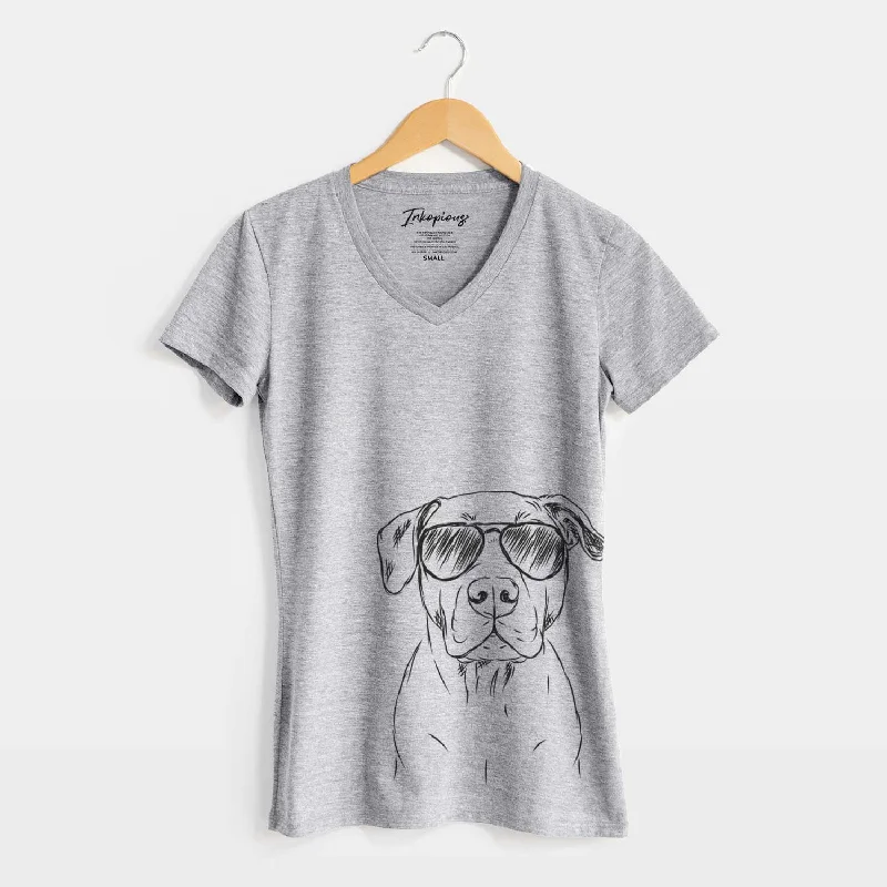 Aviator Kadin the Pitbull - Women's V-neck Shirt-- Print Jacquard Patchwork
