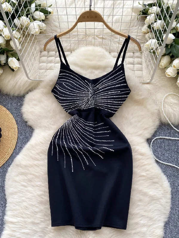 Sparkling Embellishments Black Mini Dress Cozy Sweater Mini Dress