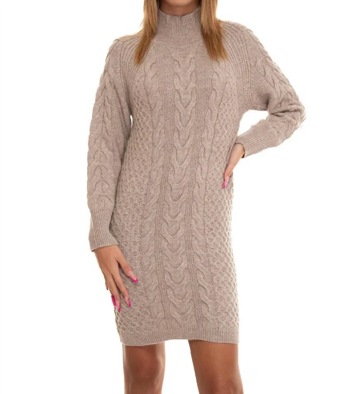 Chona Camel Knit Mini Dress In Taupe Comfortable Ruffle Mini Dress
