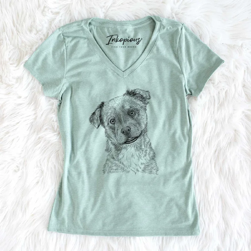 Bare Loki Bear the Australian Cattle Dog Mix - Women's V-neck Shirt-- Anti-Pilling Machine Wash Handmade