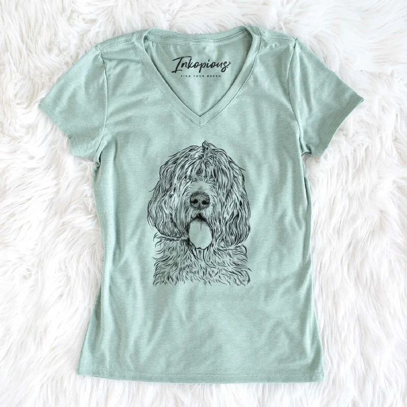 Bare Lou the Otterhound - Women's V-neck Shirt-- Front Pockets Side Pockets Patch Pockets