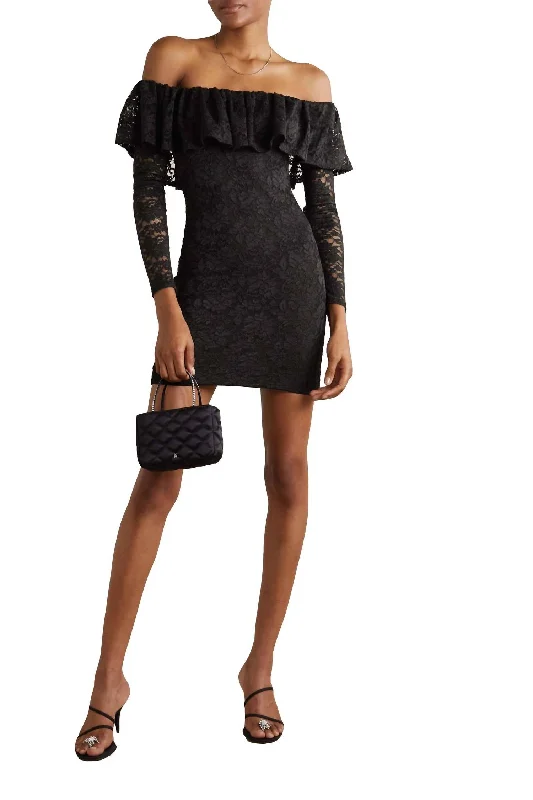 Alessia Mini Dress In Black Comfortable Ruffle Mini Dress
