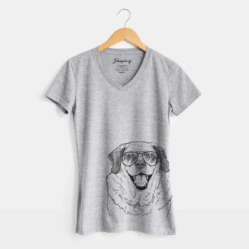 Aviator Little Man the Puggle - Women's V-neck Shirt-- Hooded Caped Shawl Collar