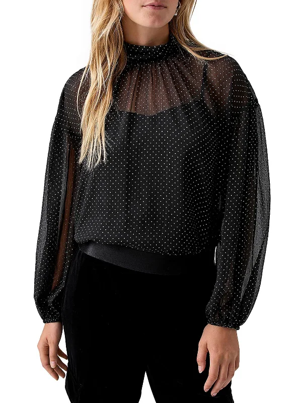 Womens Sheer Polka Dot Blouse Backless Summer Blouse