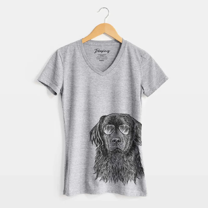 Aviator Jinx the Newfoundland - Women's V-neck Shirt-- Handmade Hand-knitted Hand-woven Aviator Jinx the Newfoundland - Women's V-neck Shirt-- Handmade Hand-knitted Hand-woven