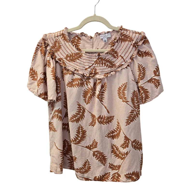 Anthropologie Current Air Linen Blend Tropical Print Blouse Size Medium Feminine Puff Blouse