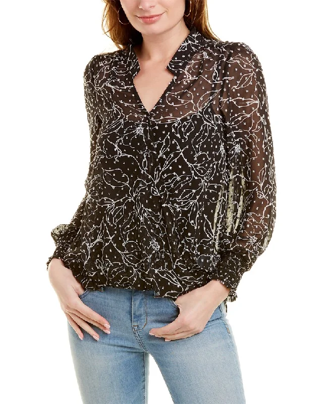 Bobeau Surplice Swiss Dot Blouse Stretchy Fitted Blouse