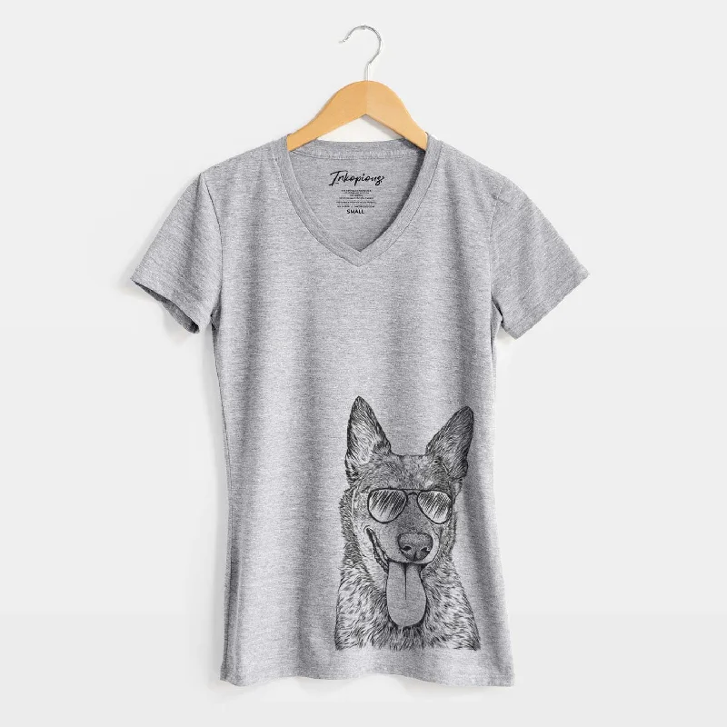 Aviator Madison the Blue Heeler - Women's V-neck Shirt-- Casual Formal Business