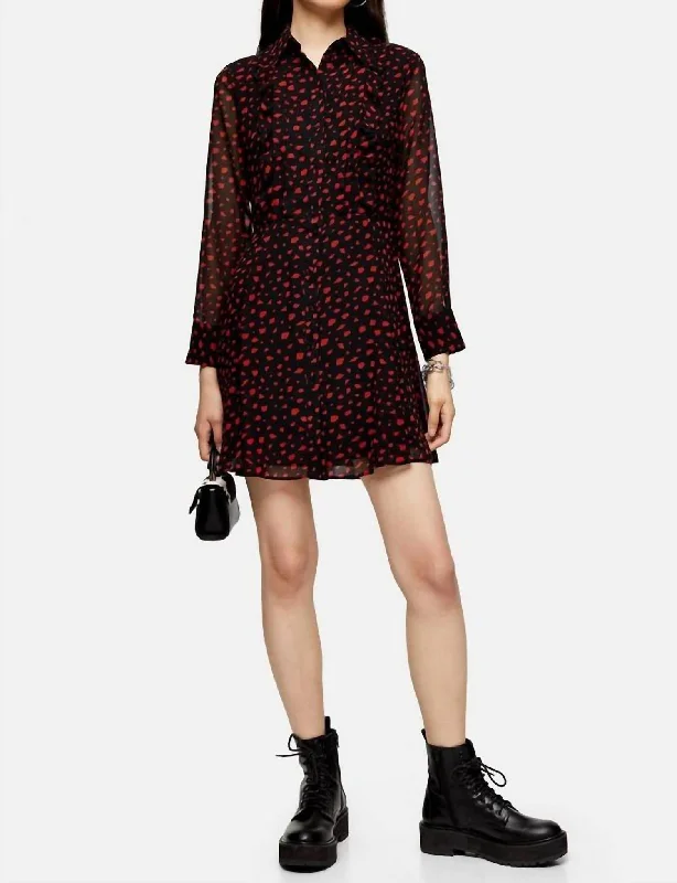 Geometric Print Frill Button Down Mini Dress In Black/red Elegant Sequin Mini Dress