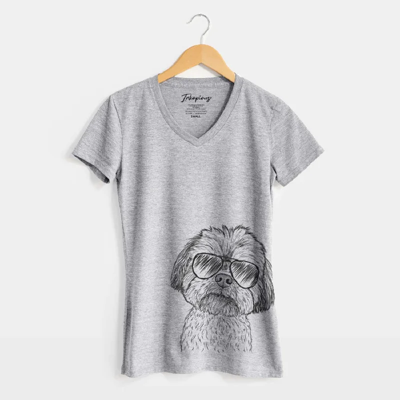 Aviator Lucy the Shorkie - Women's V-neck Shirt-- Cashmere Blend Cotton Blend Poly Blend