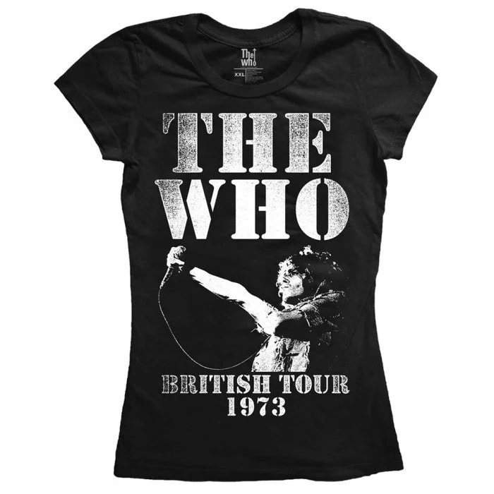 The Who Womens/Ladies British Tour 1973 T-Shirt-- Wool Fabric Cashmere Fabric Tweed Fabric