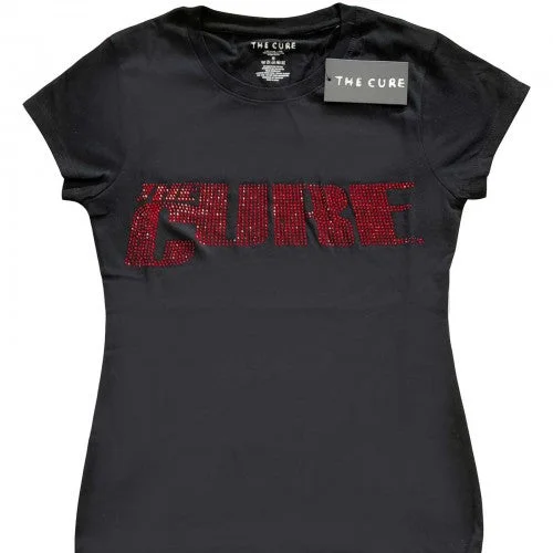 The Cure Womens/Ladies Embellished Logo T-Shirt-- Embroidered Appliqued Beaded