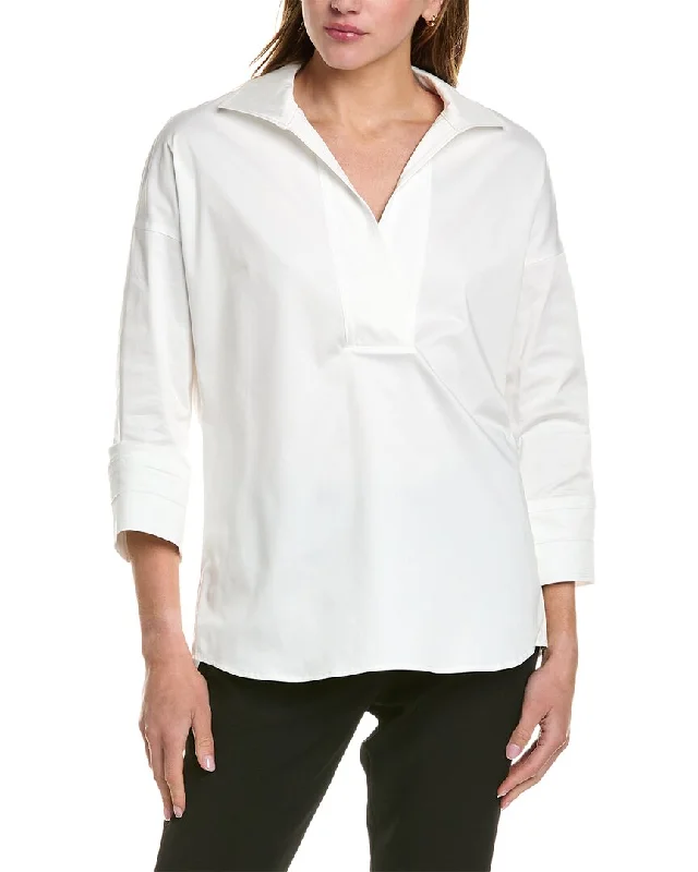 Elie Tahari Drop-Shoulder Split Neck Blouse Modern Oversized Blouse