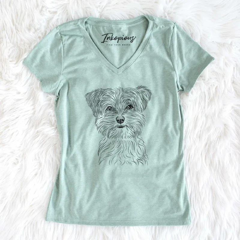 Bare Kiwi the Morkie - Women's V-neck Shirt-- Oversized T-Shirt Spandex breathable
