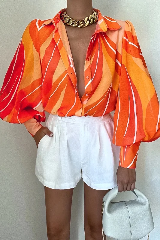 RUNAWAY THE LABEL Womens Fleetwood Blouse Orange Rowena Cotton Casual Blouse