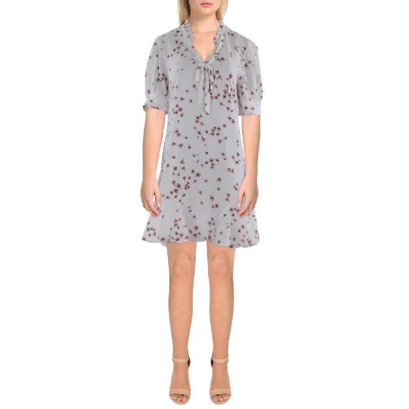 Womens Above Knee Tie Neck Mini Dress Classic Shift Mini Dress