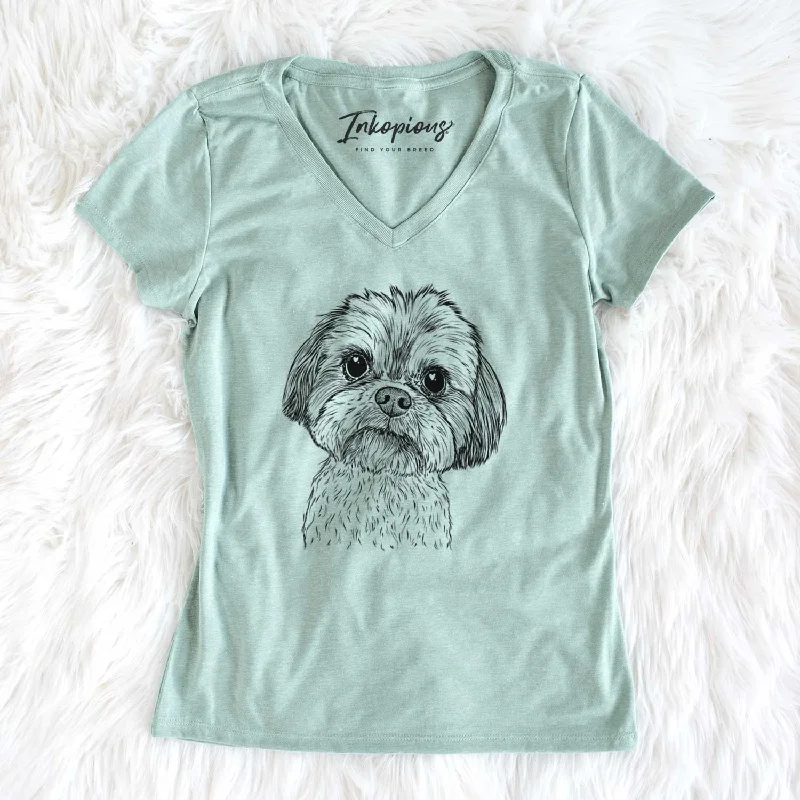 Bare Lucy the Shorkie - Women's V-neck Shirt-- Spandex Blend Rayon Blend Denim Blend
